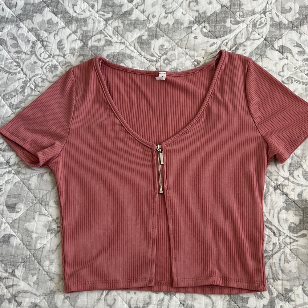 Rose color blouse tag says L but more like a medium front zip up